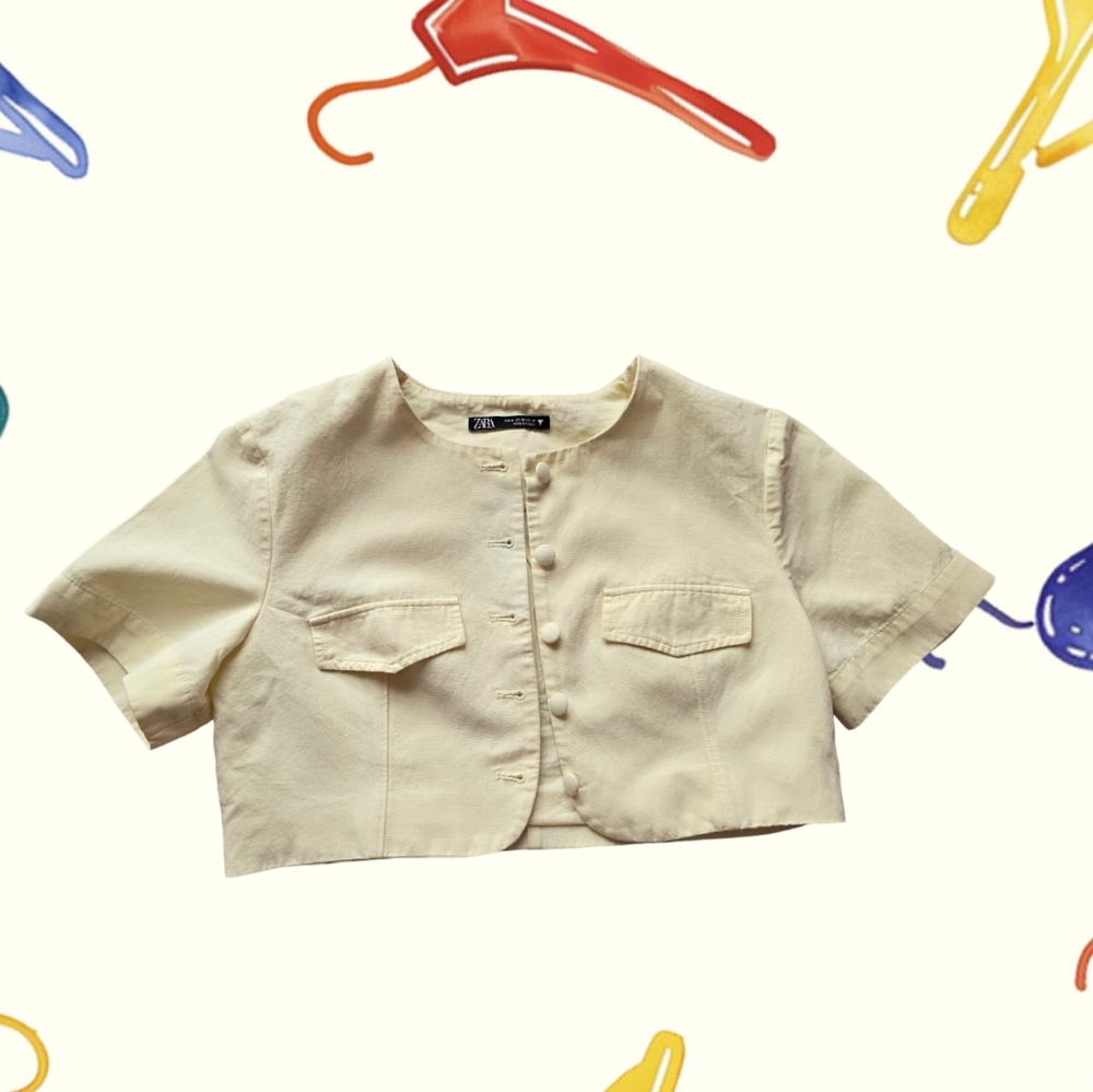 Linen Blend Crop Top With Buttons Zara, Size M